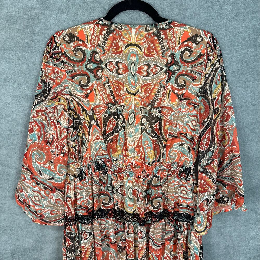 Reba Dress Womens Small Brown Paisley Maxi Tiered Bell Sleeve Boho Hippie Beach - Picture 6 of 14